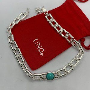 UNO de 50 Necklace Linda NECKLACE squared links and green Murano glass Silver
